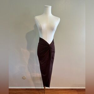 SKIMS Twist-Front Brown Maxi Skirt